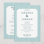 エレガントな青のストライプの結婚式 プログラム (正面/裏面)