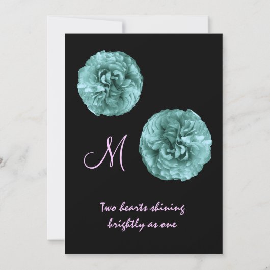 エレガントな青のバラの黒く及び白い結婚式招待状 招待状 (裏面)