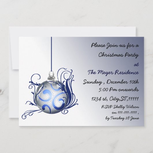 エレガントな青のホリデーパーティー招待状 招待状 (正面)