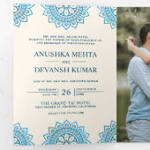 エレガントな青のマンダラ 伝統的なインドの結婚式 三つ折り招待状 (内部最初)