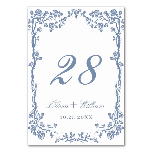 エレガントな青のヴィンテージガーデンフラワーウェディング テーブルナンバー (裏面)