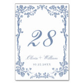 エレガントな青のヴィンテージガーデンフラワーウェディング テーブルナンバー (正面)