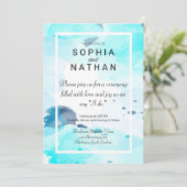 エレガントな青の水彩ウェディング招待状 招待状 (スタンド正面)