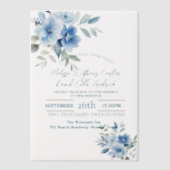 エレガントな青の水彩ボタニカル フラワーのウェディング ベラム紙招待状 (正面)