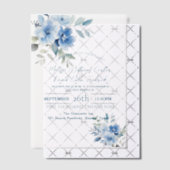 エレガントな青の水彩ボタニカル フラワーのウェディング ベラム紙招待状 (オフセット (招待状))