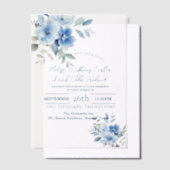 エレガントな青の水彩ボタニカル フラワーのウェディング ベラム紙招待状 (オフセット)