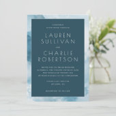 エレガントな青の水彩波 招待状 (スタンド正面)