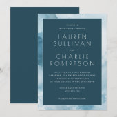 エレガントな青の水彩波 招待状 (正面/裏面)