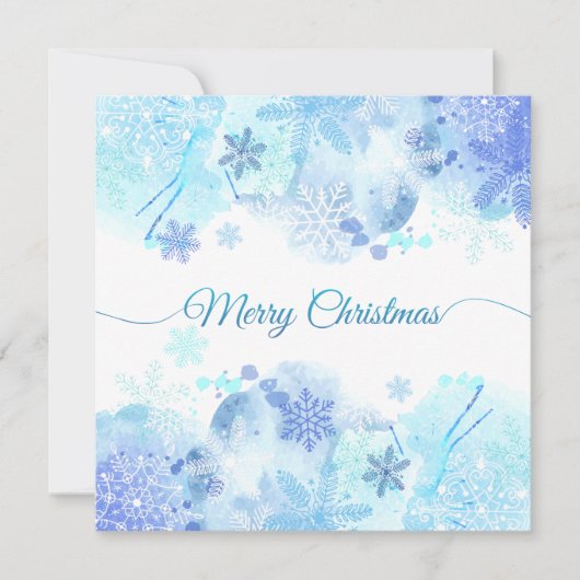 エレガントな青の水彩画のクリスマスパーティー招待状 招待状 (正面)