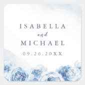 エレガントな青の水彩花のウェディングギフト スクエアシール (正面)