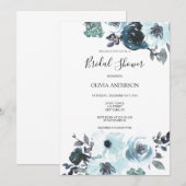 エレガントな青の水彩花のブライダルシャワー 招待状 (正面/裏面)