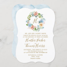 エレガントな青の水彩花モノグラム結婚式