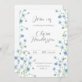 エレガントな青の水彩花 招待状 (正面/裏面)