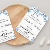 エレガントな青の水彩雪の結晶のウェディング招待状 招待状