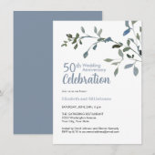 エレガントな青の水彩 25周年結婚記念日 招待状 (正面/裏面)