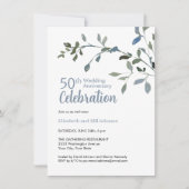 エレガントな青の水彩 25周年結婚記念日 招待状 (正面)