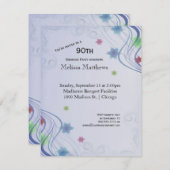 エレガントな青の渦巻およびカラフルなWaterflowers 招待状 (正面/裏面)