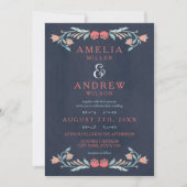 エレガントな青みがかった黒板の花のウェディング 招待状 (正面)
