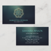 エレガントな青及び金ゴールドのはすヨガのインストラクター 名刺 (正面/裏面)