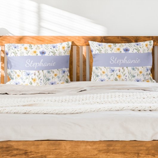 エレガントな青紫色の水彩画の野生の花 枕カバー