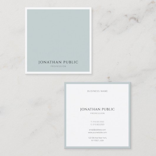 エレガントな青緑のシンプルなテンプレートのモダンのトレンディー スクエア名刺 (正面/裏面)