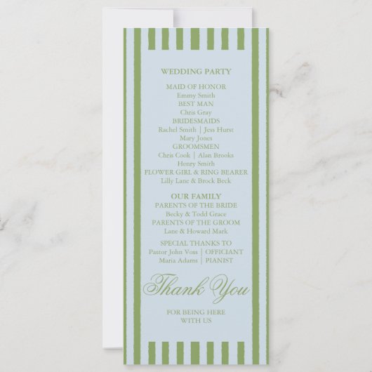 エレガントな青緑のストライプの結婚式プログラム (裏面)