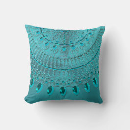 エレガントな青緑の緑の曼荼羅 クッション