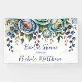 エレガントな青緑の花のブライダルシャワー 横断幕 (横)