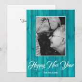 エレガントな青緑色の木製オリジナル写真 シーズンカード (正面/裏面)