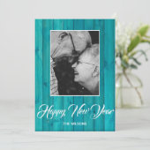 エレガントな青緑色の木製カスタムフォト シーズンカード (スタンド正面)