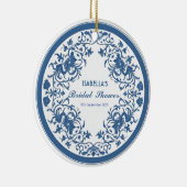 エレガントな青色のシノワズリービクトリアンチャイニーズフラワーパターン セラミックオーナメント (右)