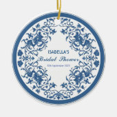 エレガントな青色のシノワズリービクトリアンチャイニーズフラワーパターン セラミックオーナメント (正面)