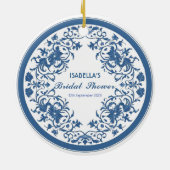 エレガントな青色のシノワズリービクトリアンチャイニーズフラワーパターン セラミックオーナメント (裏面)