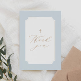 エレガントな青金クロス少年洗礼 サンキューカード