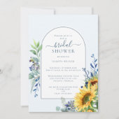 エレガントな青黄色のひまわり ブライダルシャワー 招待状 (正面)