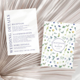 エレガントな青黄色の花の結婚式詳細カード エンクロージャーカード