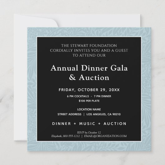 エレガントな青黒の企業ディナー 招待状 (正面)