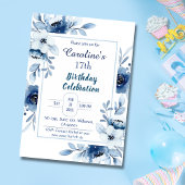エレガントな青 17歳の誕生日の花のような青の様々な色合い 招待状