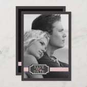 エレガントな静かのリボンの効果のピンクの保存日付 セーブザデート (正面/裏面)