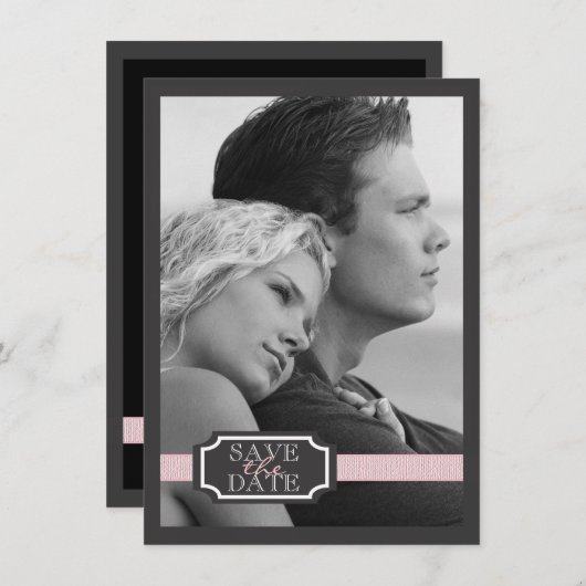 エレガントな静かのリボンの効果のピンクの保存日付 セーブザデート (正面/裏面)