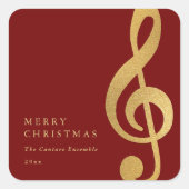 エレガントな音楽 ゴールド ト音記号 メリークリスマス スクエアシール (正面)