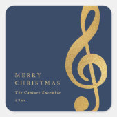 エレガントな音楽 ゴールド ト音記号 メリークリスマス スクエアシール (正面)