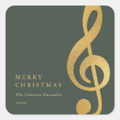 エレガントな音楽 ゴールド ト音記号 メリークリスマス スクエアシール (正面)