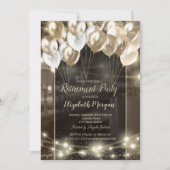 エレガントな風船のストリングライト ブラウン 退職祝い 招待状 (正面)