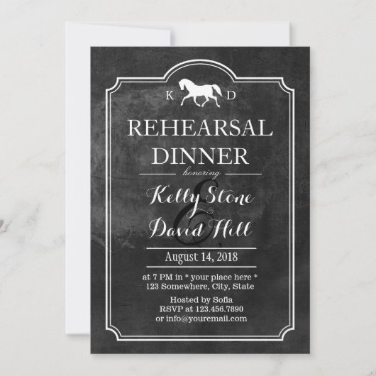 エレガントな馬の結婚式リハーサルディナー 招待状 (正面)