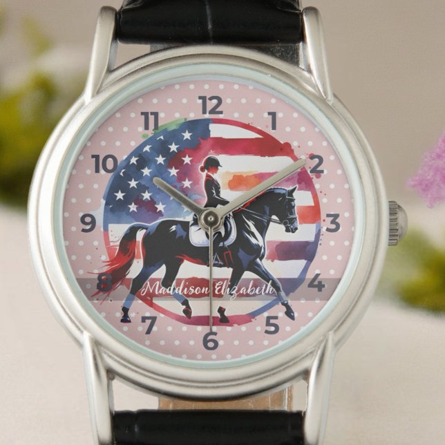 エレガントな馬術ライダー  腕時計 (Customize sophisticated equestrian designs with names, initials, or special messages!)