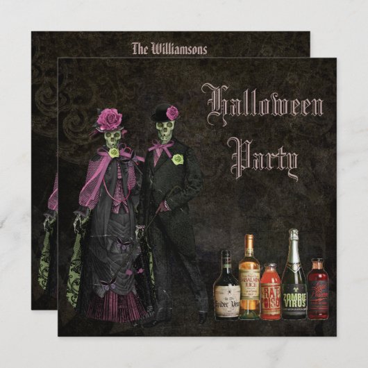 エレガントな骨組及び毒ハローウィンパーティ 招待状 (正面/裏面)