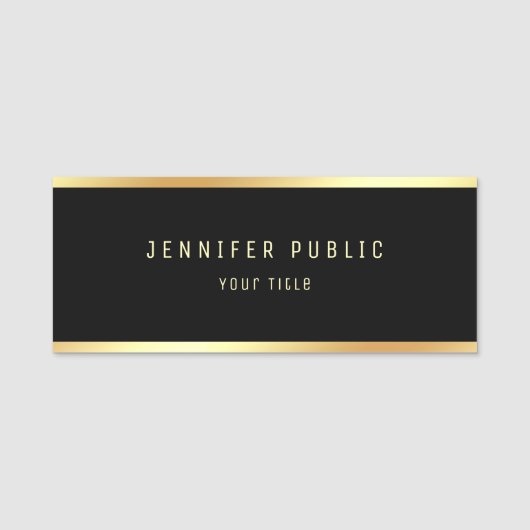 エレガントな魅力の黒および金ゴールドのモダンのテンプレート 名札 (正面)