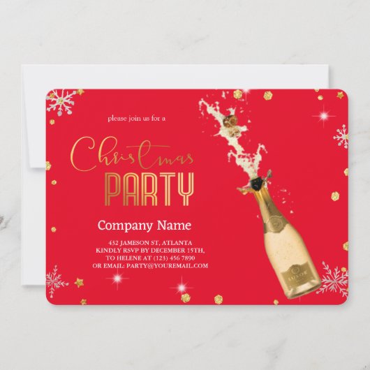 エレガントな魔法のクリスマス ラグジュアリーシャンパン 招待状 (正面)