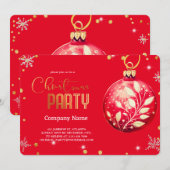 エレガントな魔法のクリスマス　赤いオーナメント 招待状 (正面/裏面)